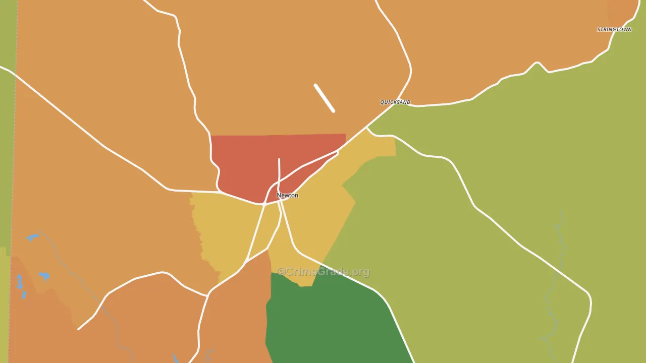 Newton, TX Map of Robbery Rates