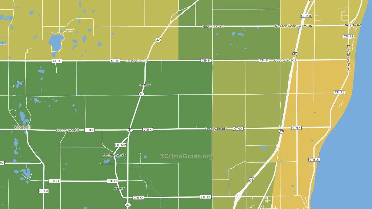 Newton, WI Map of Robbery Rates