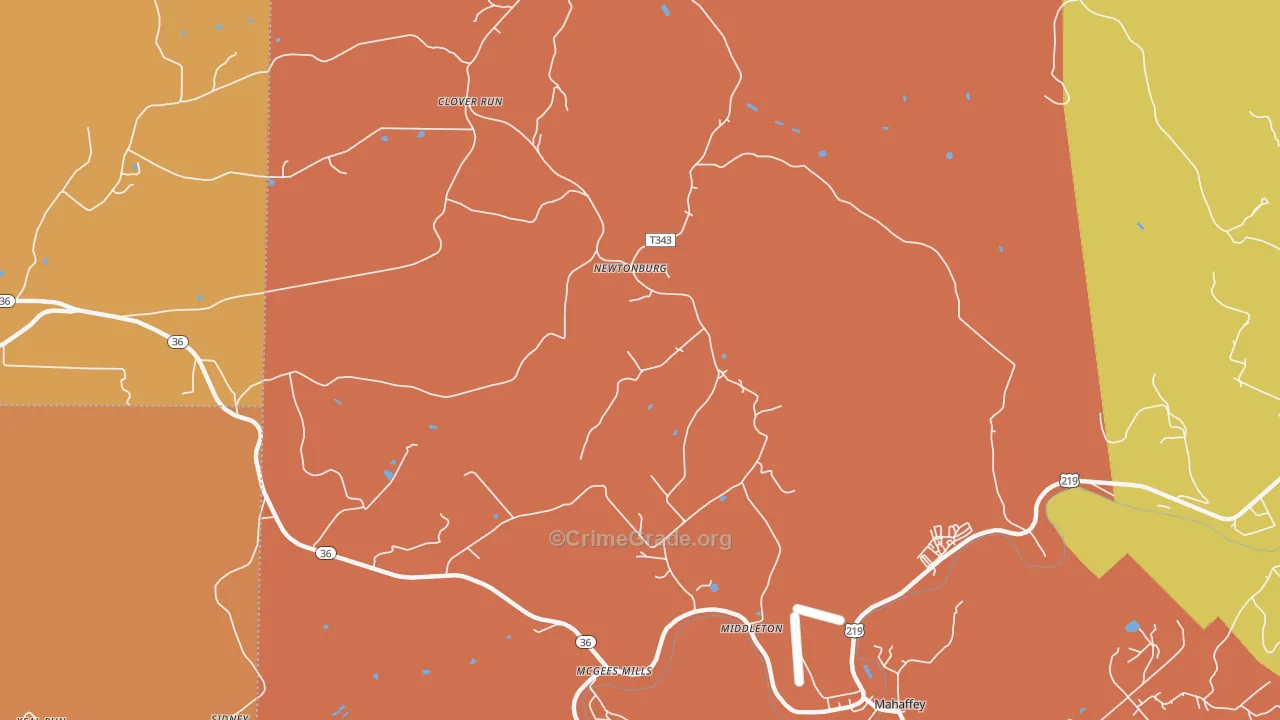 Newtonburg, PA Map of Robbery Rates