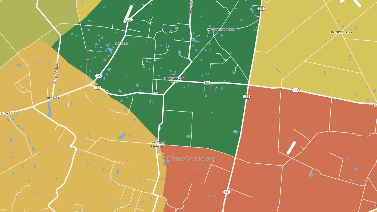 Newtonsville, OH Map of Robbery Rates