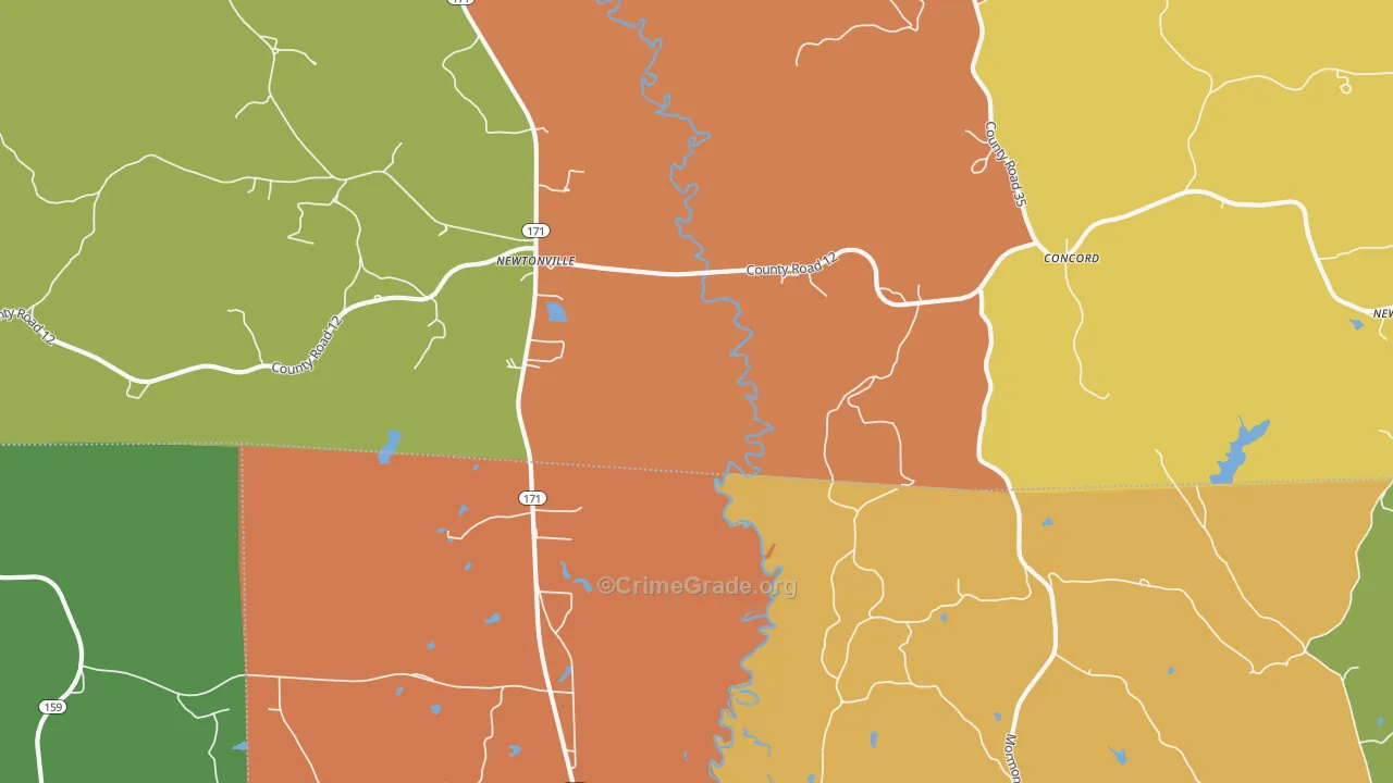Newtonville, AL Map of Robbery Rates