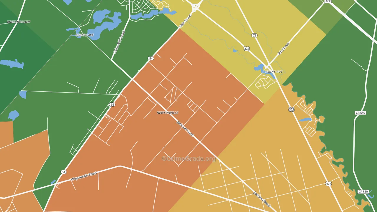 Newtonville, NJ Map of Robbery Rates