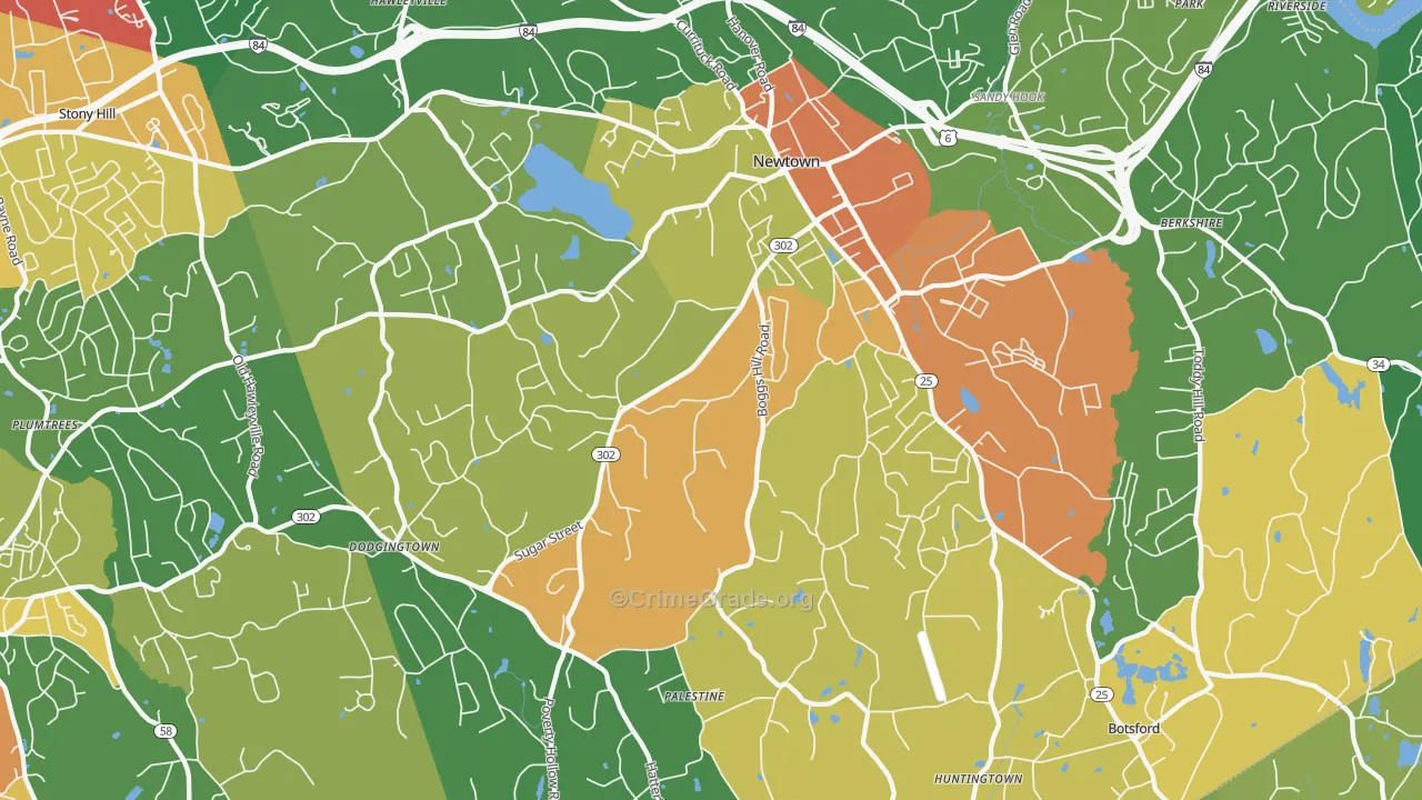 Newtown, CT Map of Robbery Rates