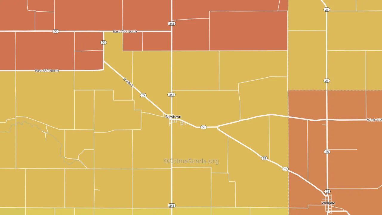 Newtown, IN Map of Robbery Rates