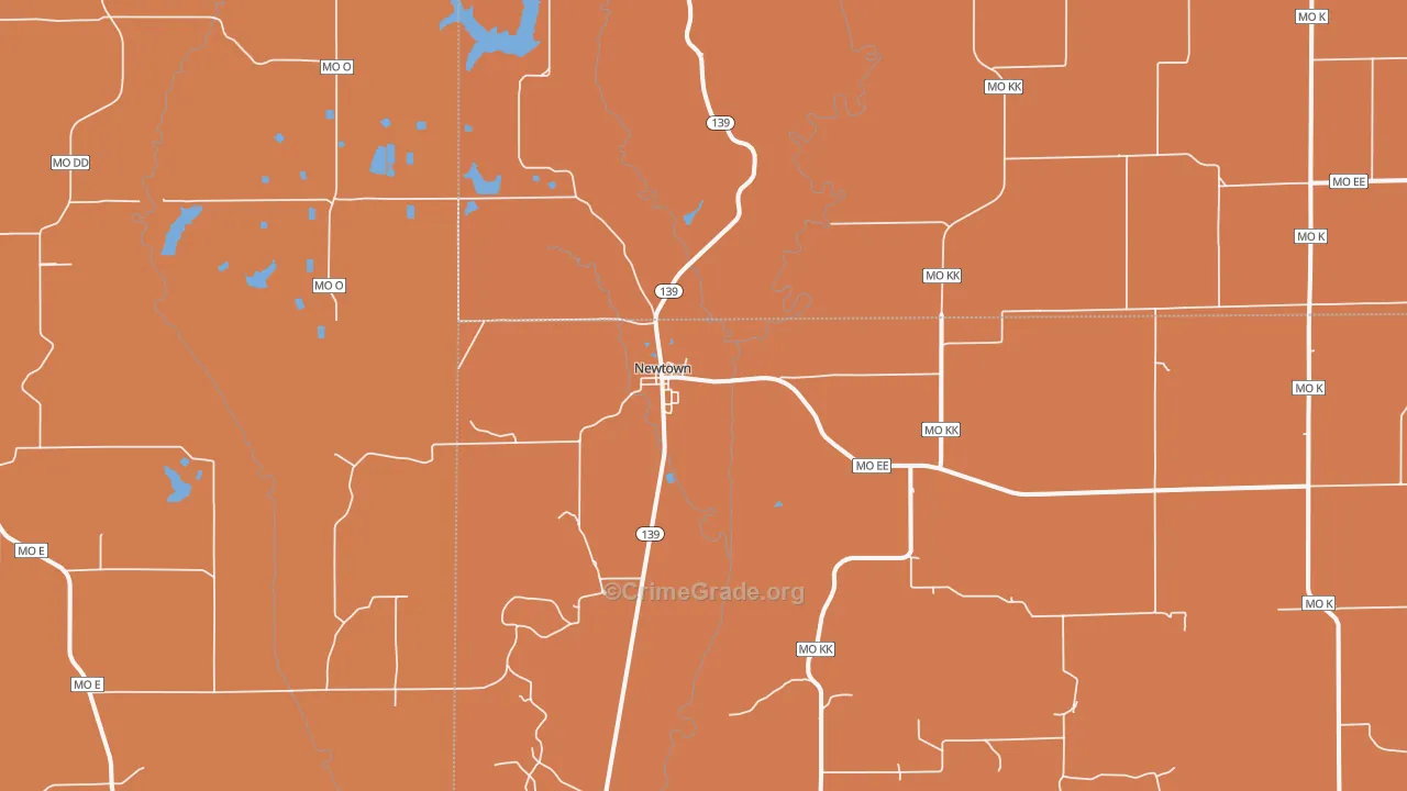 Newtown, MO Map of Robbery Rates
