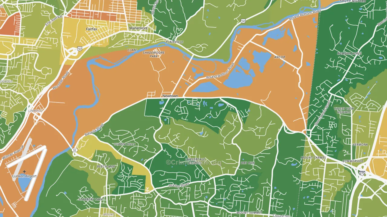 Newtown, OH Map of Robbery Rates