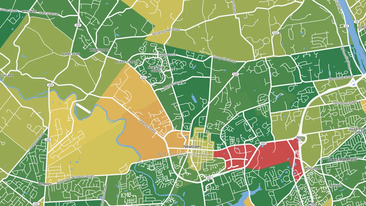 Newtown, PA Map of Robbery Rates