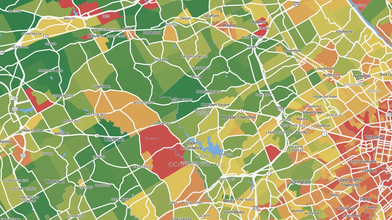 Newtown Square, PA Map of Robbery Rates