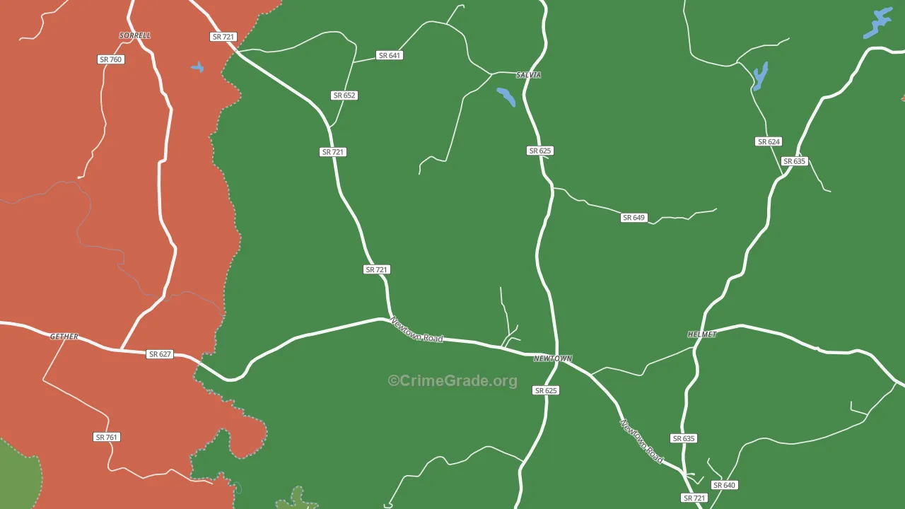 Newtown, VA Map of Robbery Rates