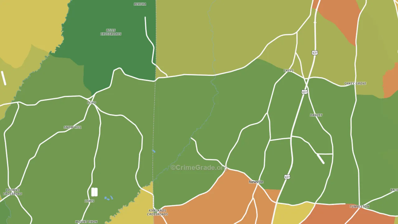 Newville, AL Map of Robbery Rates
