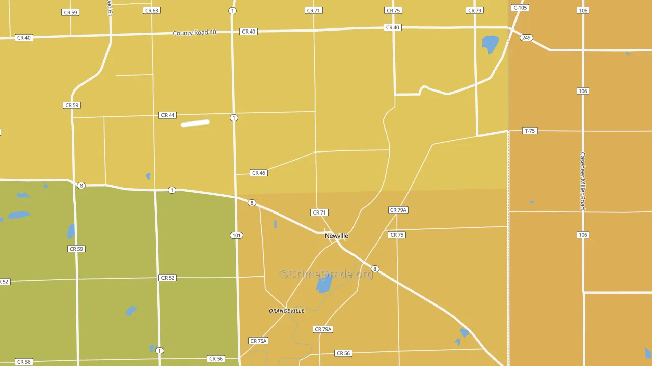 Newville, IN Map of Robbery Rates