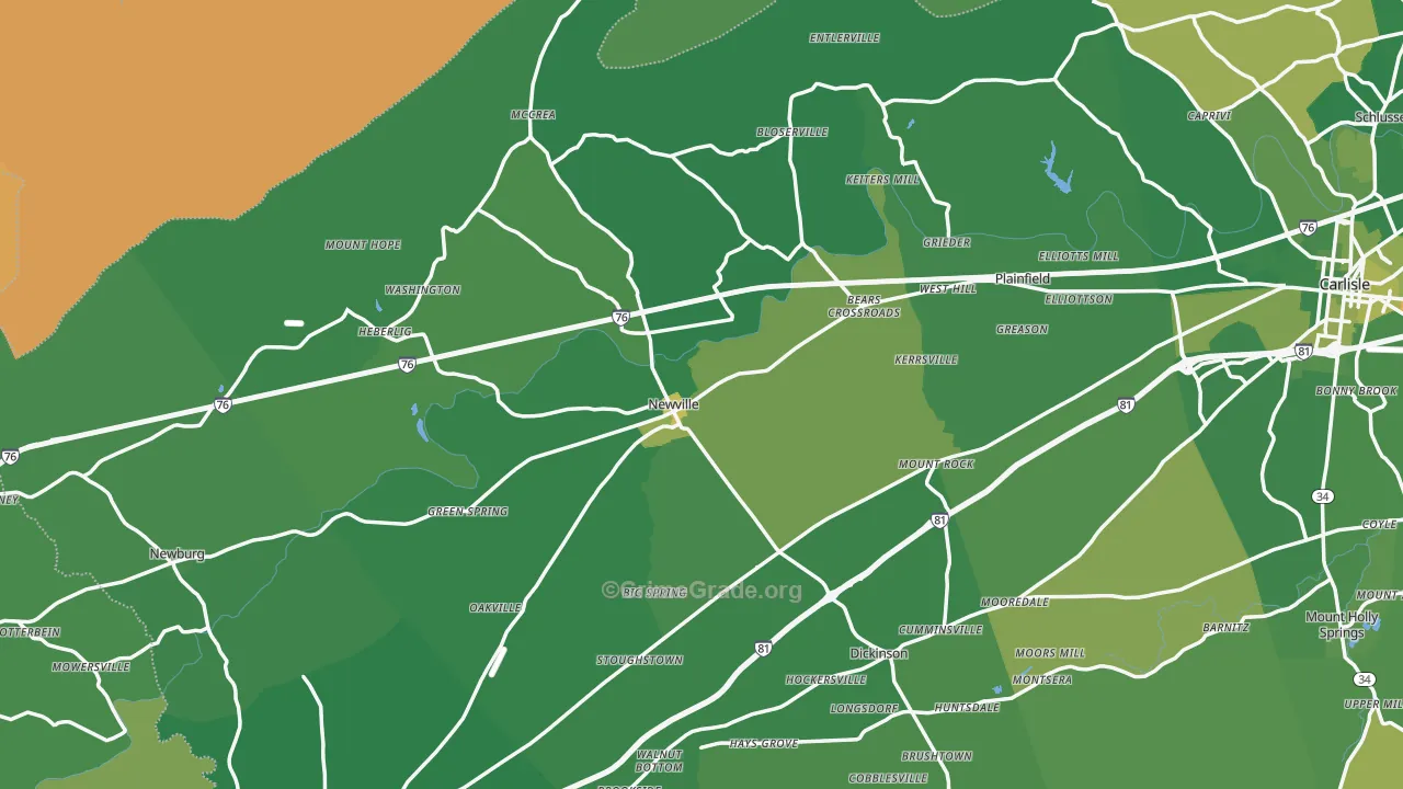 Newville, PA Map of Robbery Rates