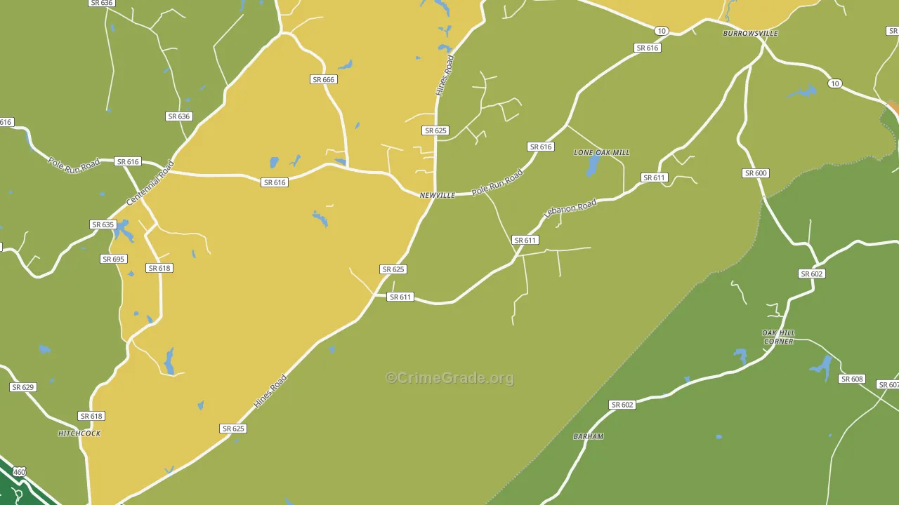 Newville, VA Map of Robbery Rates
