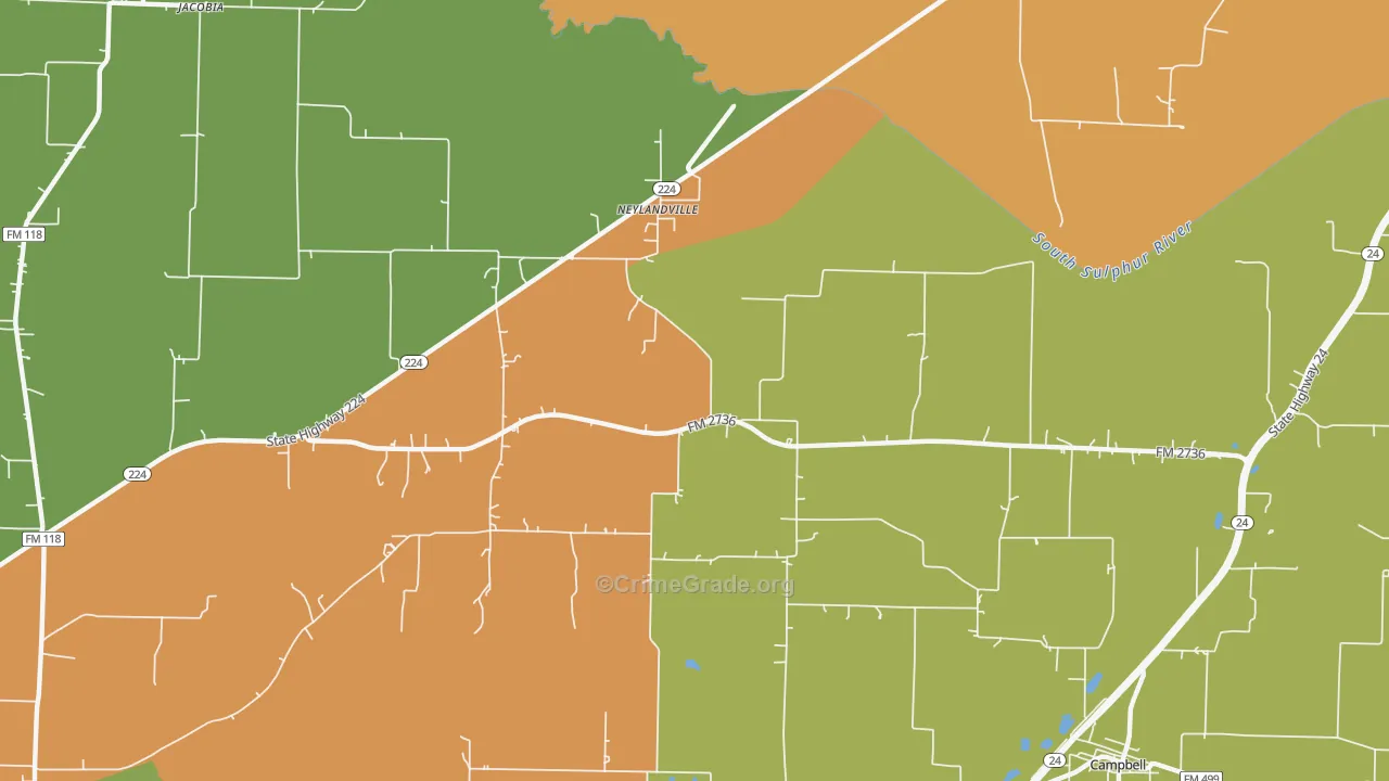 Neylandville, TX Map of Robbery Rates