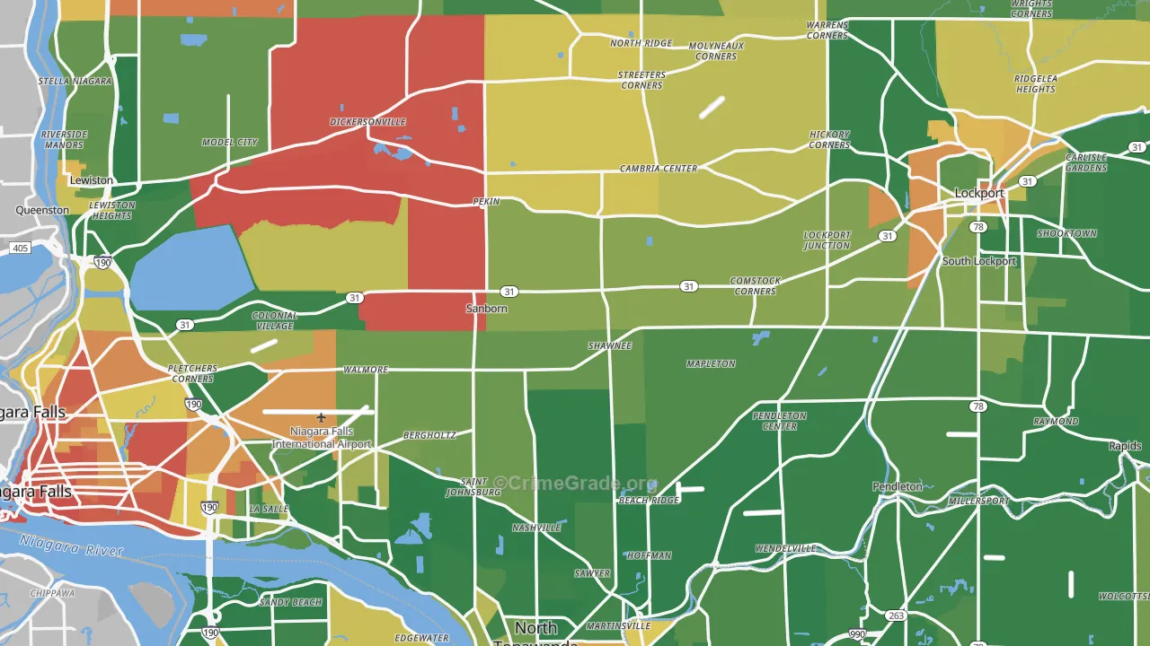 Niagara County, NY Map of Robbery Rates