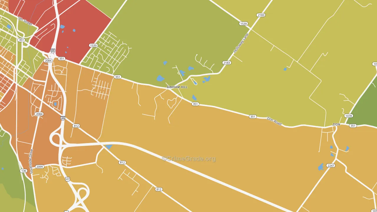 Niagara, KY Map of Robbery Rates