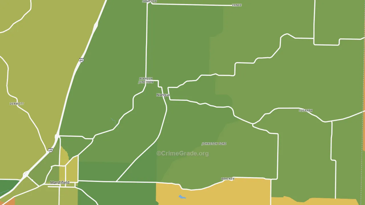 Niangua, MO Map of Robbery Rates