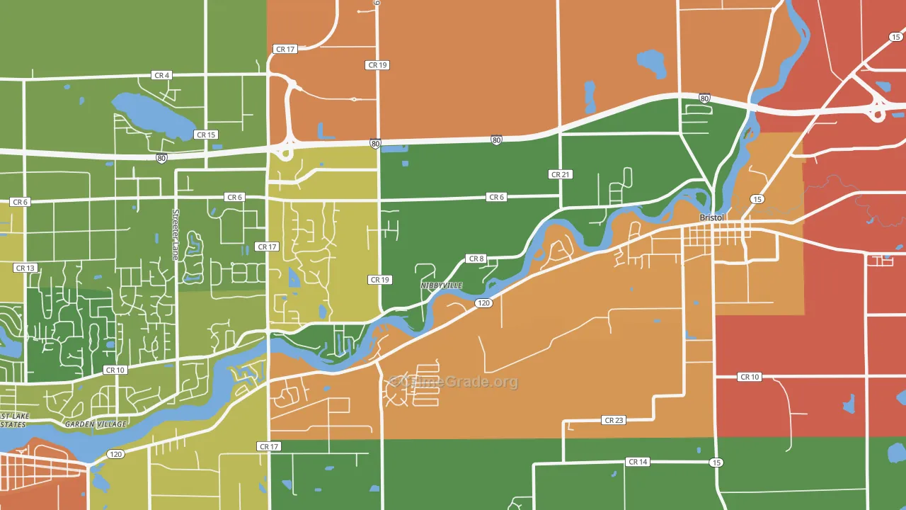 Nibbyville, IN Map of Robbery Rates