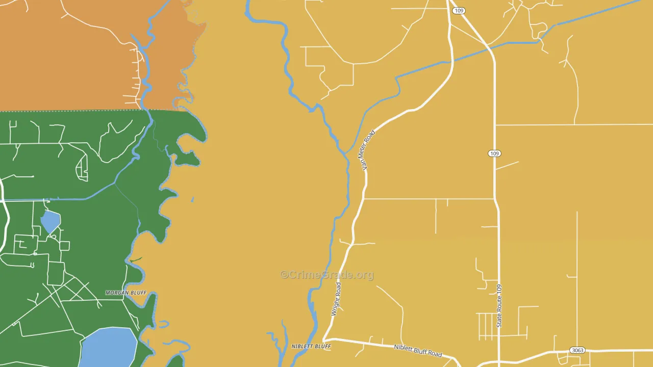 Niblett Bluff, LA Map of Robbery Rates