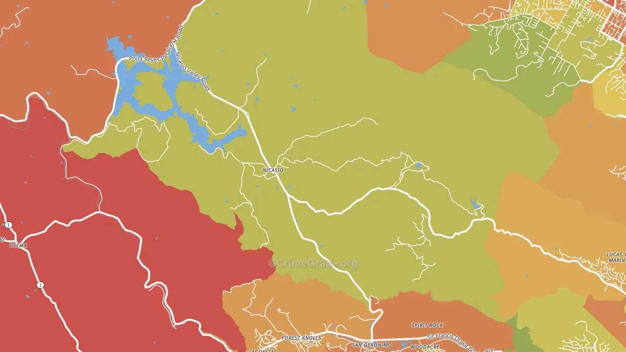 Nicasio, CA Map of Robbery Rates
