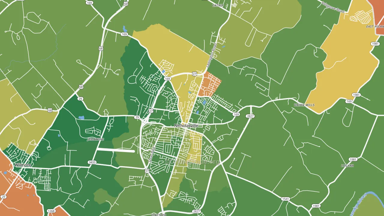 Nicholasville, KY Map of Robbery Rates