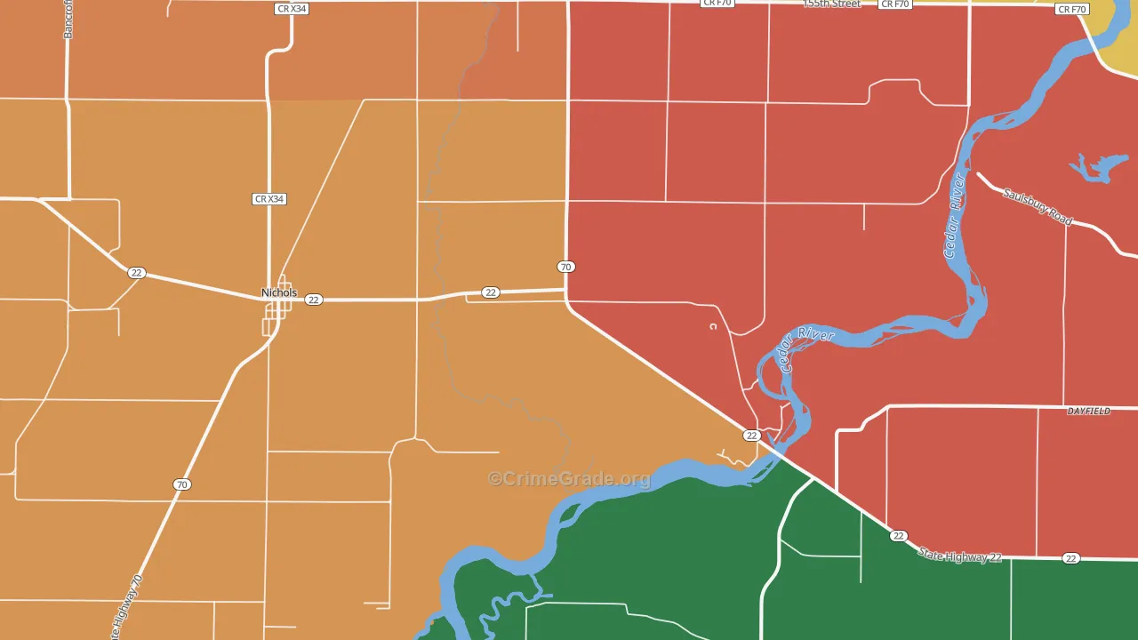 Nichols, IA Map of Robbery Rates
