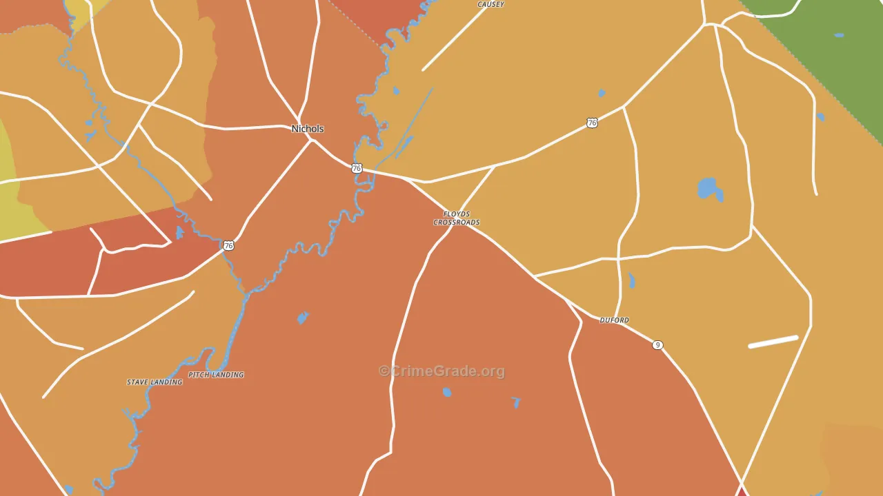 Nichols, SC Map of Robbery Rates