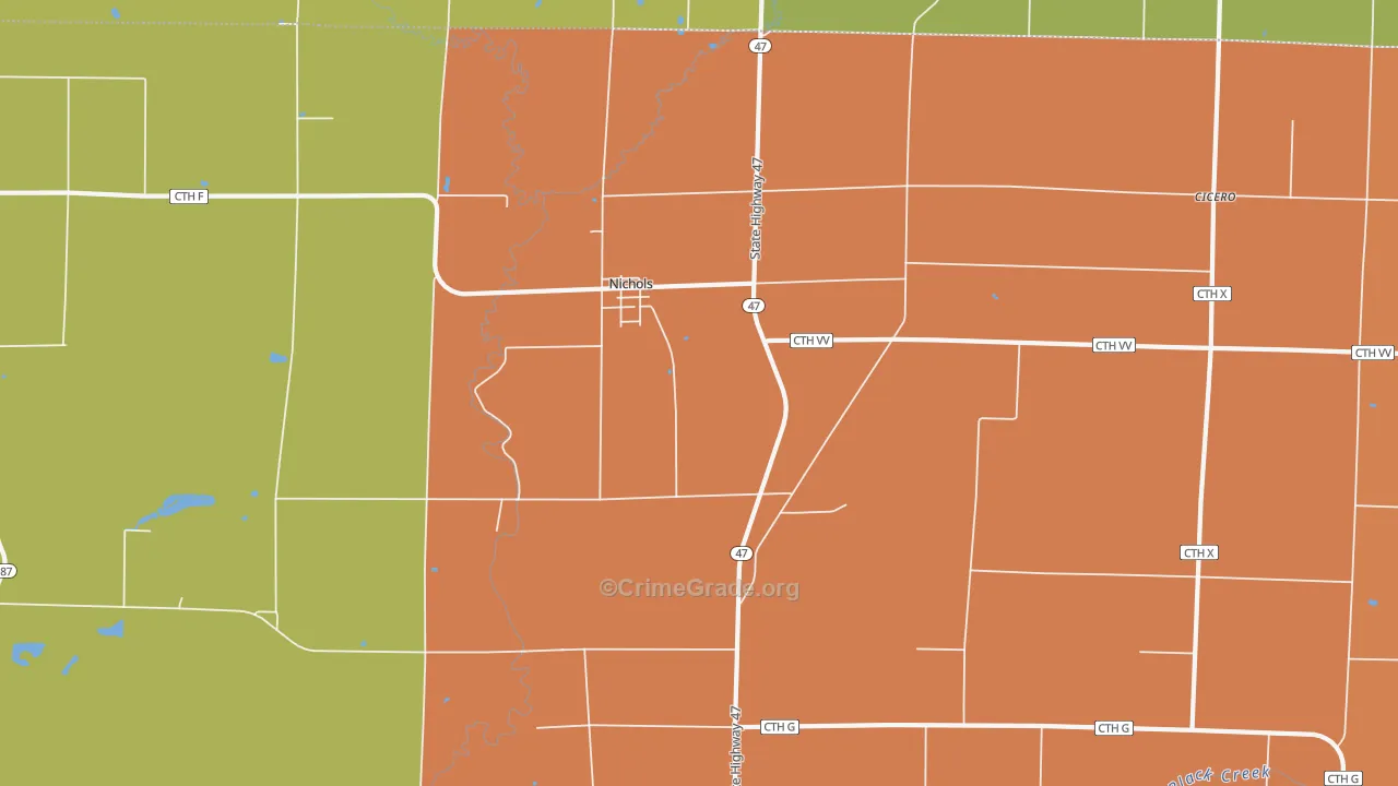 Nichols, WI Map of Robbery Rates