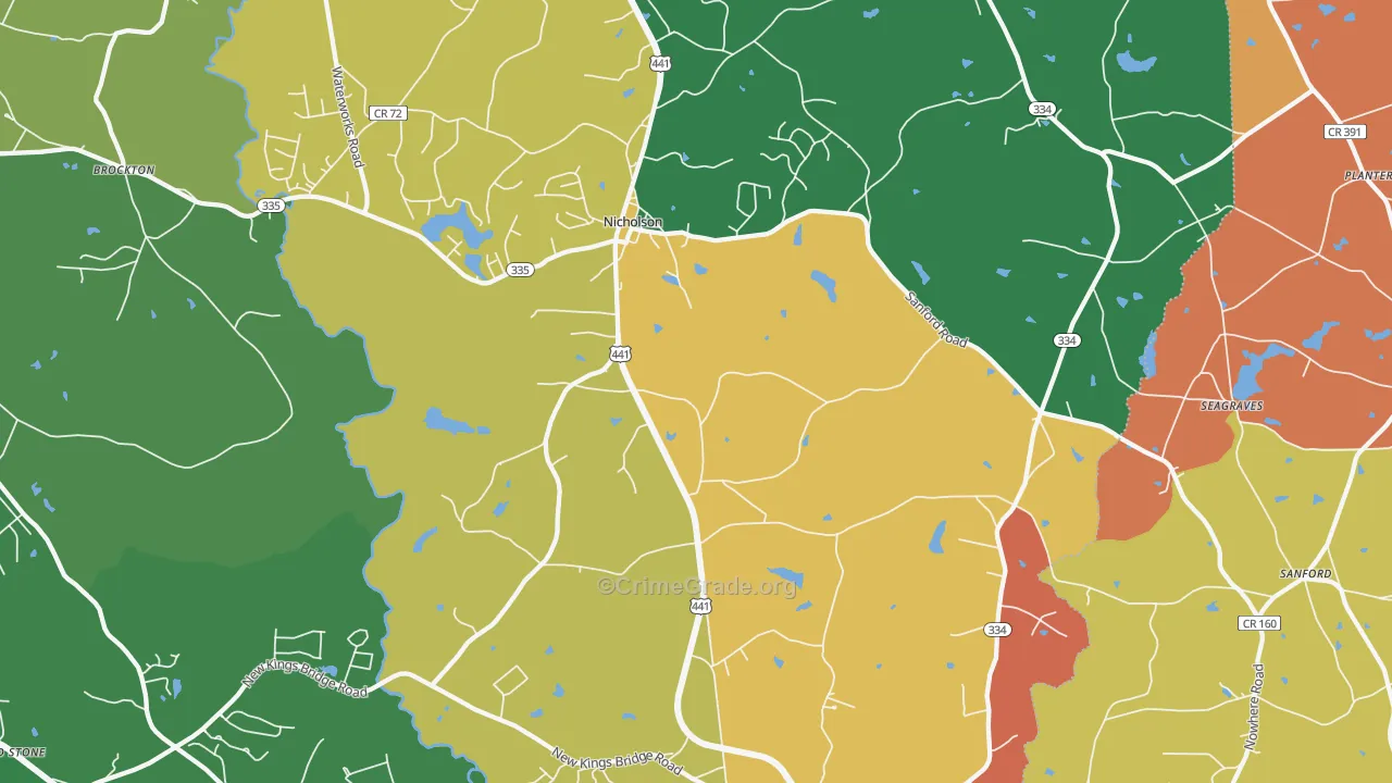 Nicholson, GA Map of Robbery Rates