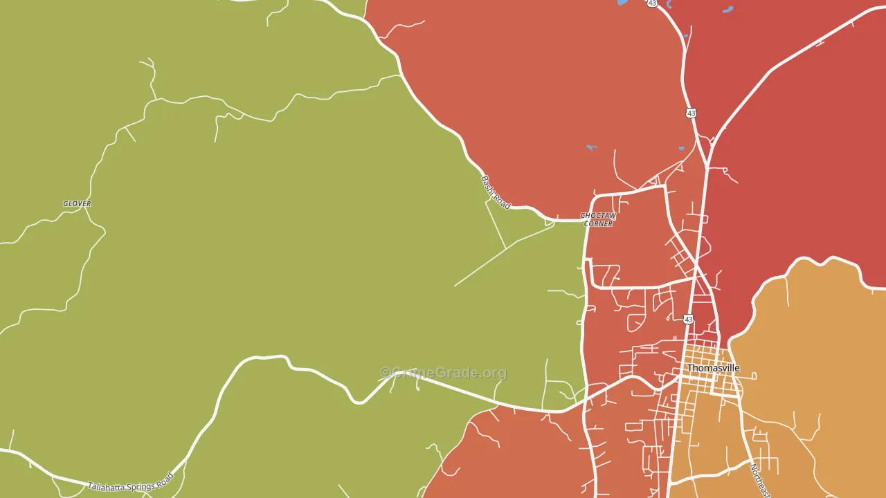Nicholsville, AL Map of Robbery Rates