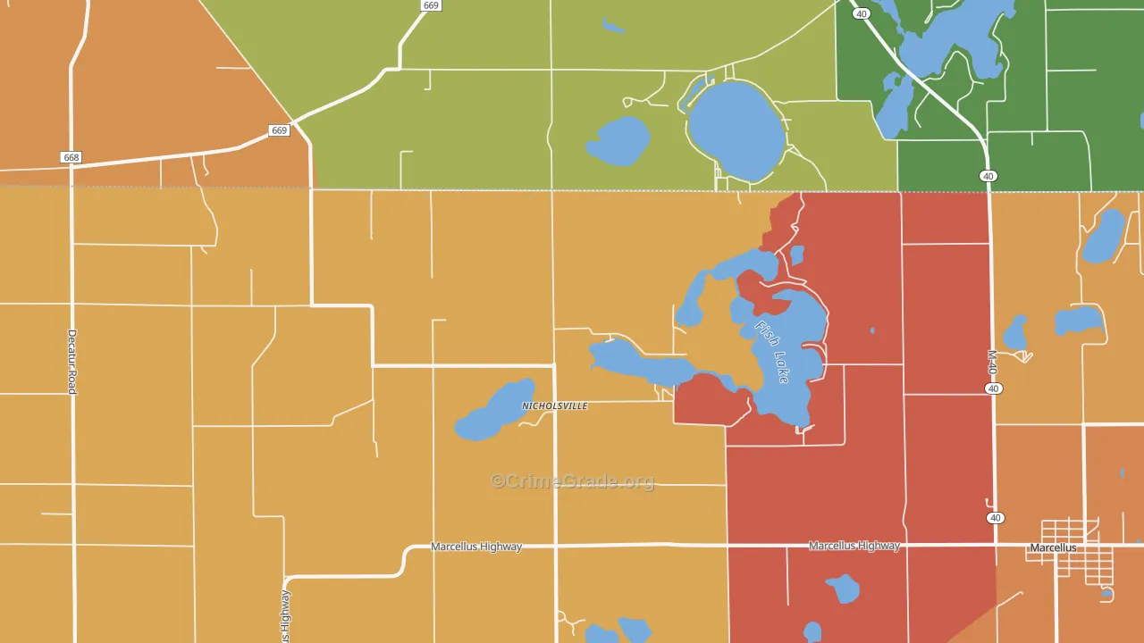 Nicholsville, MI Map of Robbery Rates