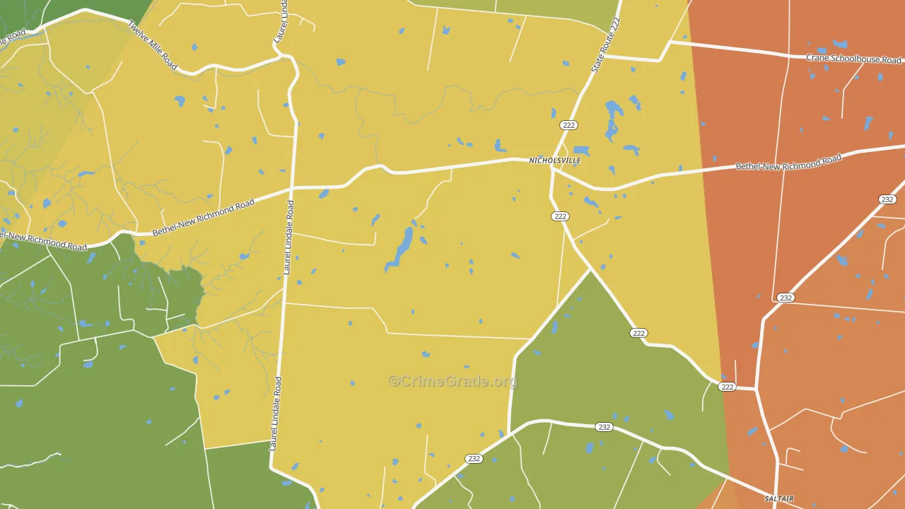 Nicholsville, OH Map of Robbery Rates
