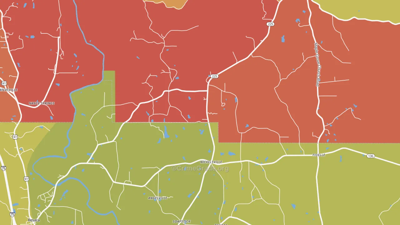 Nickelsville, GA Map of Robbery Rates
