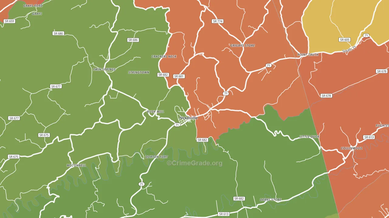 Nickelsville, VA Map of Robbery Rates