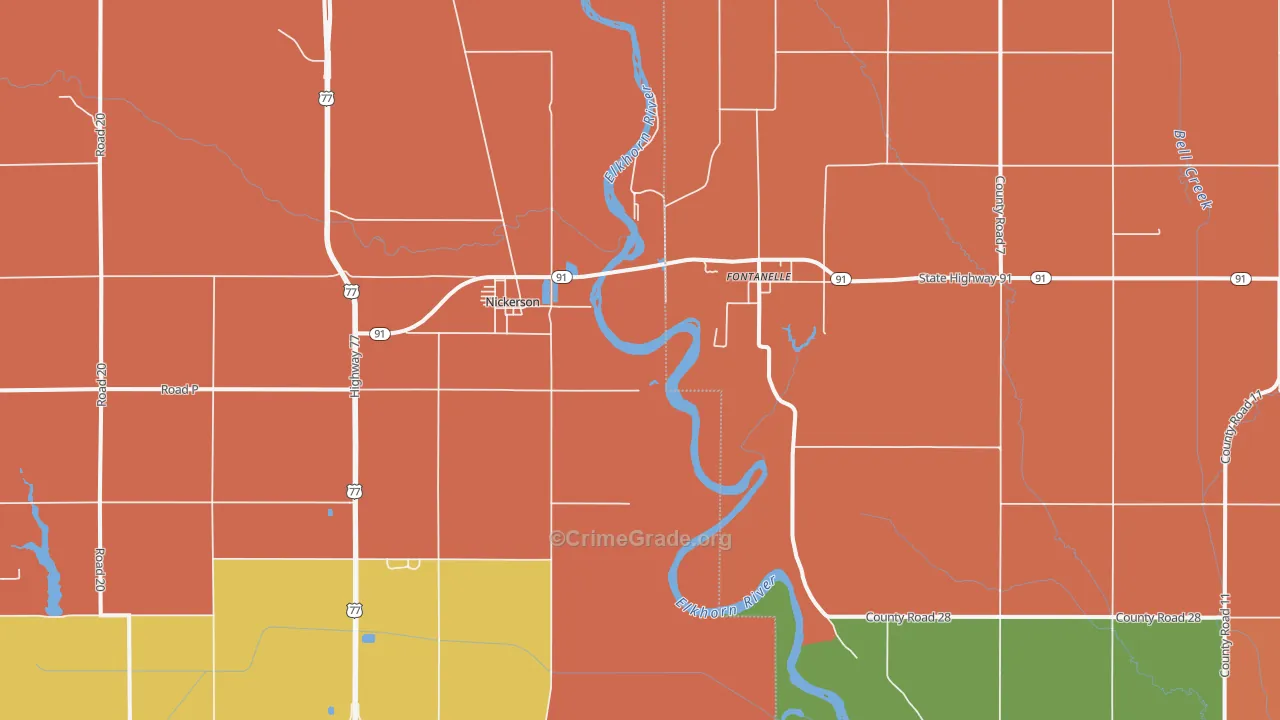 Nickerson, NE Map of Robbery Rates
