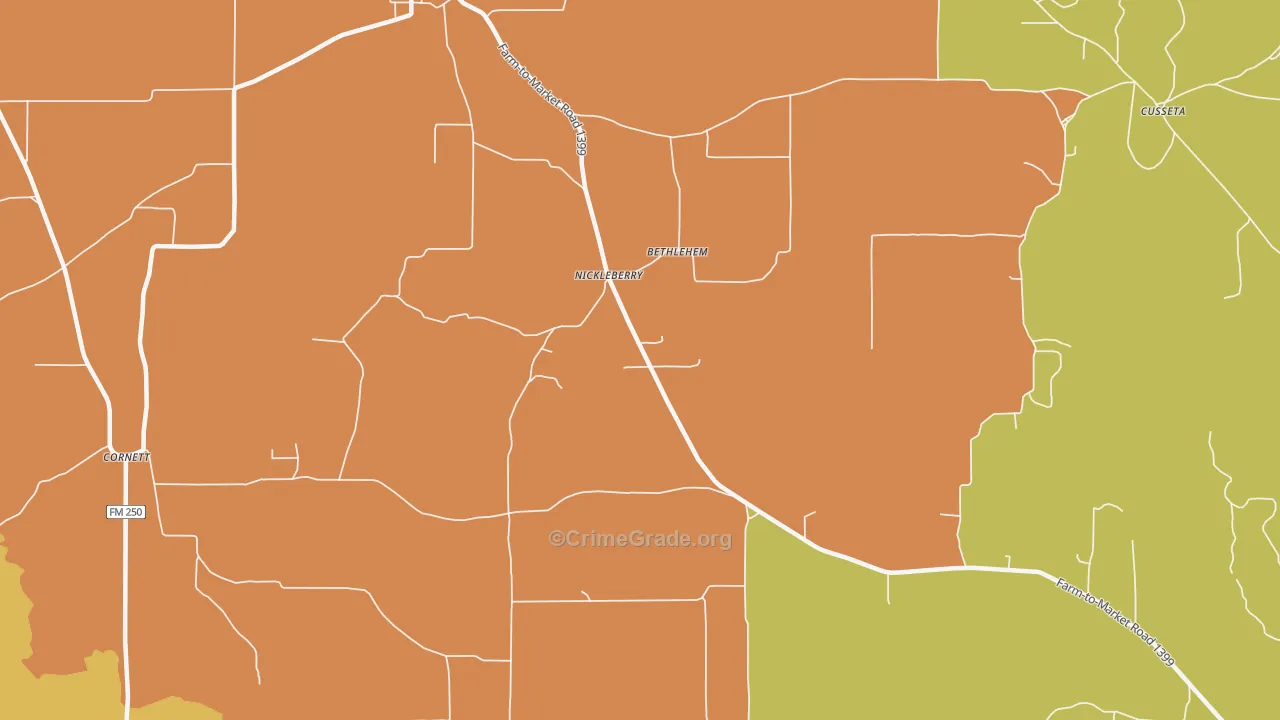 Nickleberry, TX Map of Robbery Rates