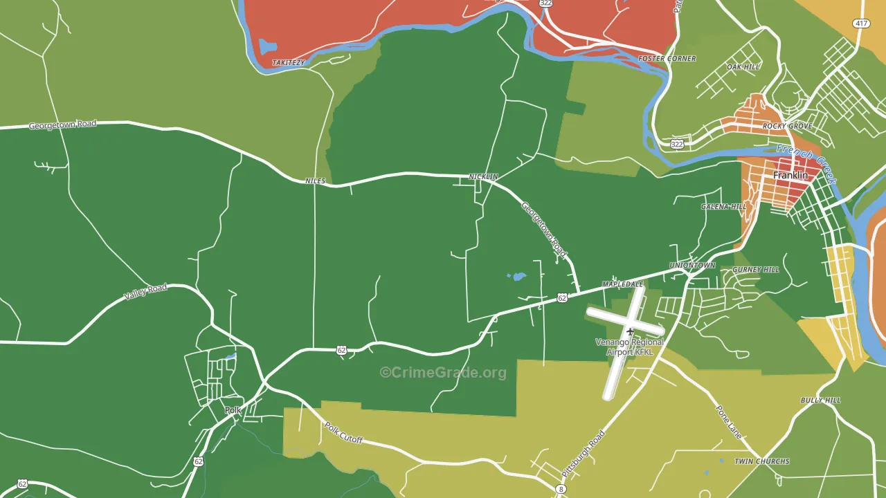 Nicklin, PA Map of Robbery Rates