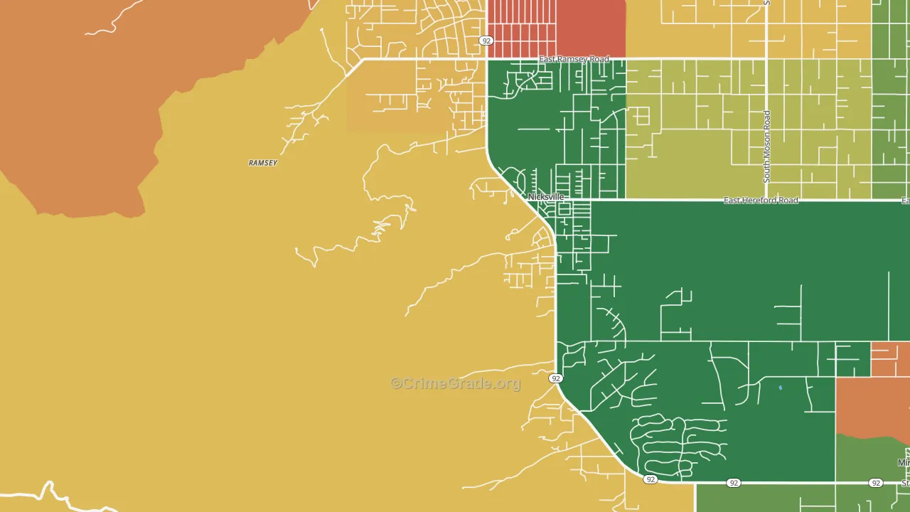 Nicksville, AZ Map of Robbery Rates
