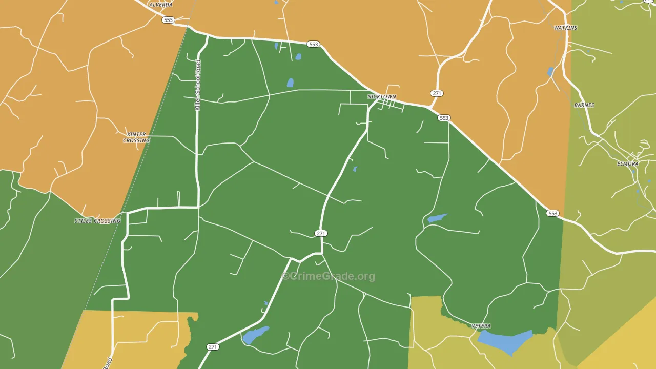 Nicktown, PA Map of Robbery Rates