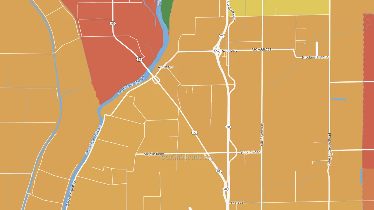 Nicolaus, CA Map of Robbery Rates