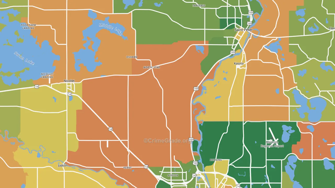 Nicollet County, MN Map of Robbery Rates