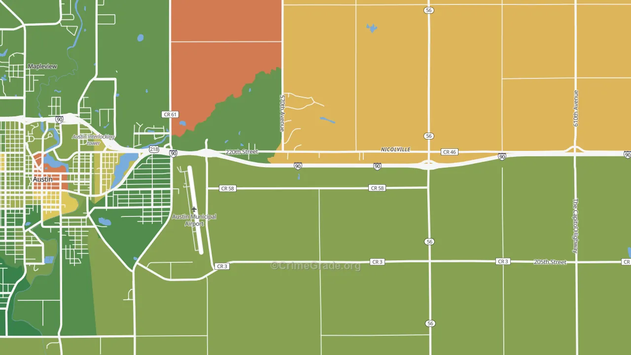 Nicolville, MN Map of Robbery Rates