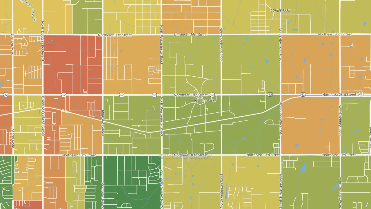 Nicoma Park, OK Map of Robbery Rates