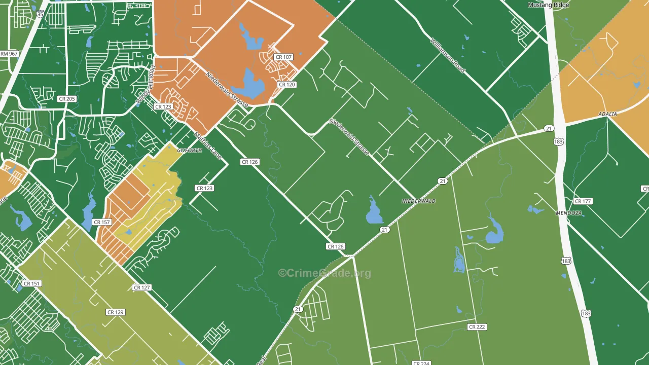 Niederwald, TX Map of Robbery Rates