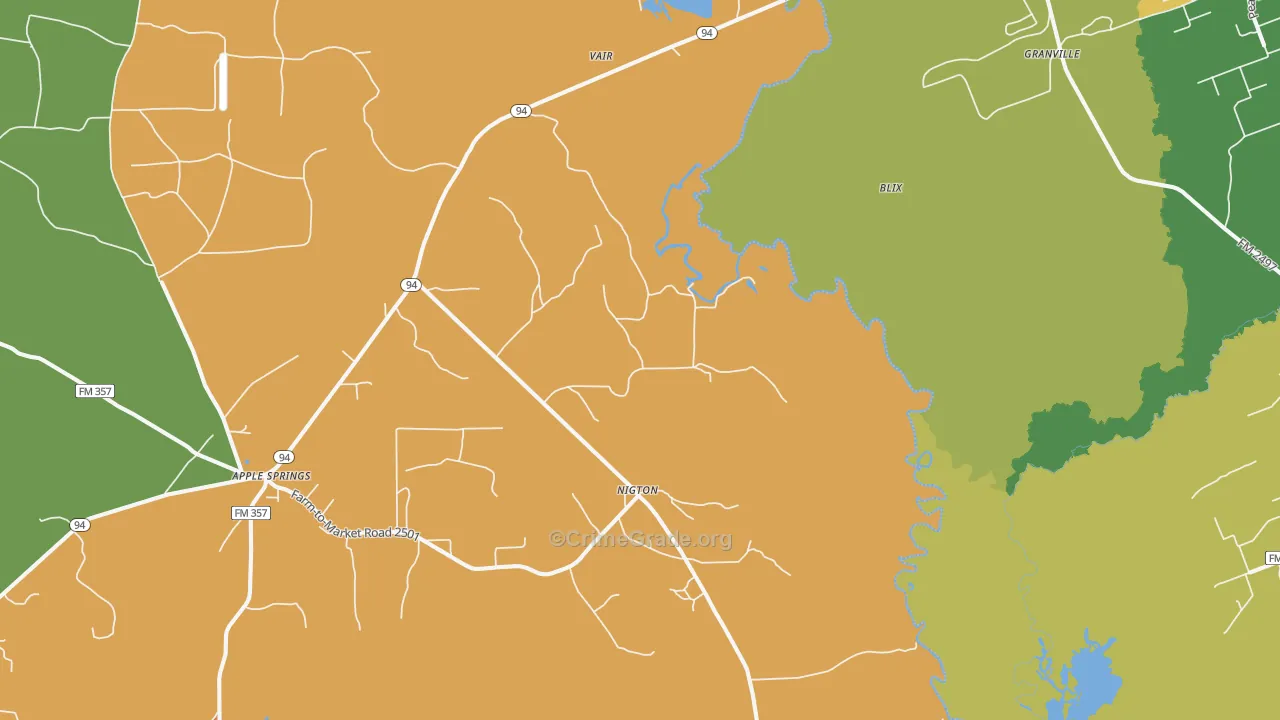 Nigton, TX Map of Robbery Rates