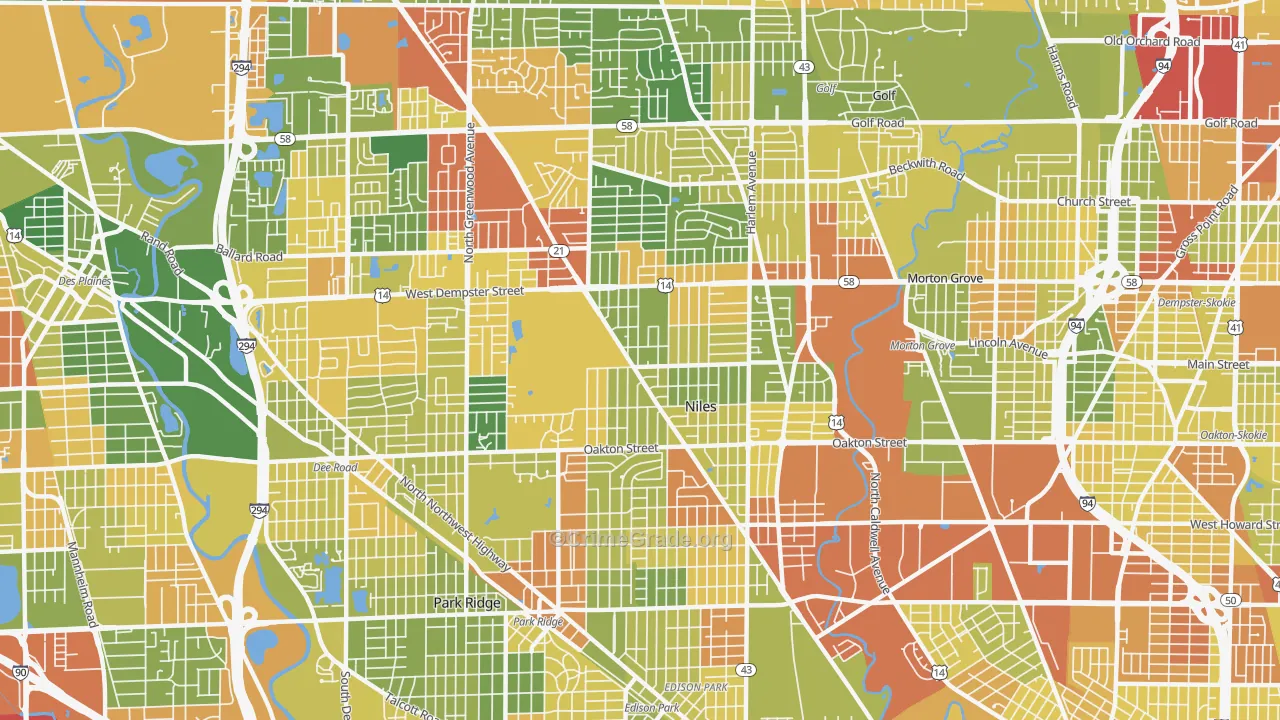 Niles, IL Map of Robbery Rates