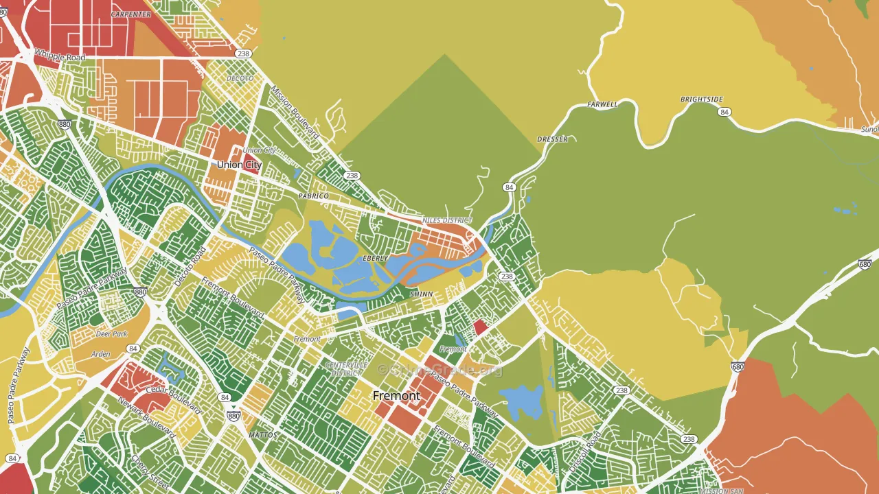 Niles Junction, Fremont, CA Map of Robbery Rates