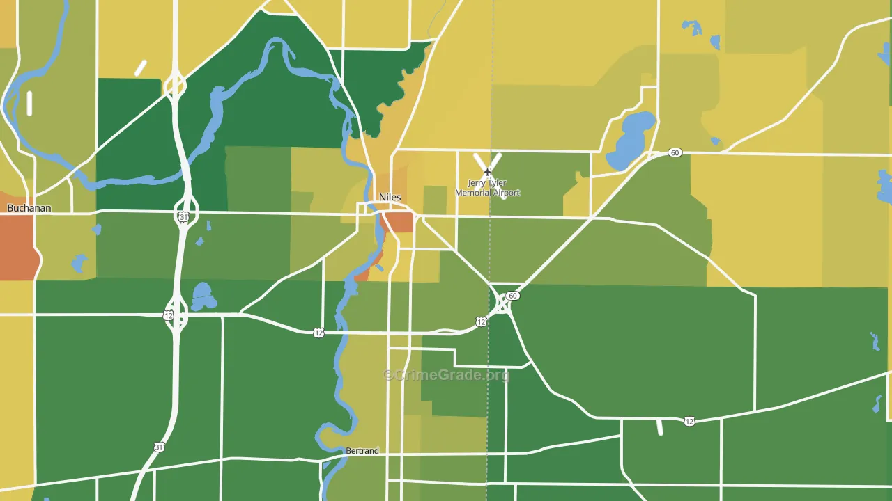 Niles, MI Map of Robbery Rates