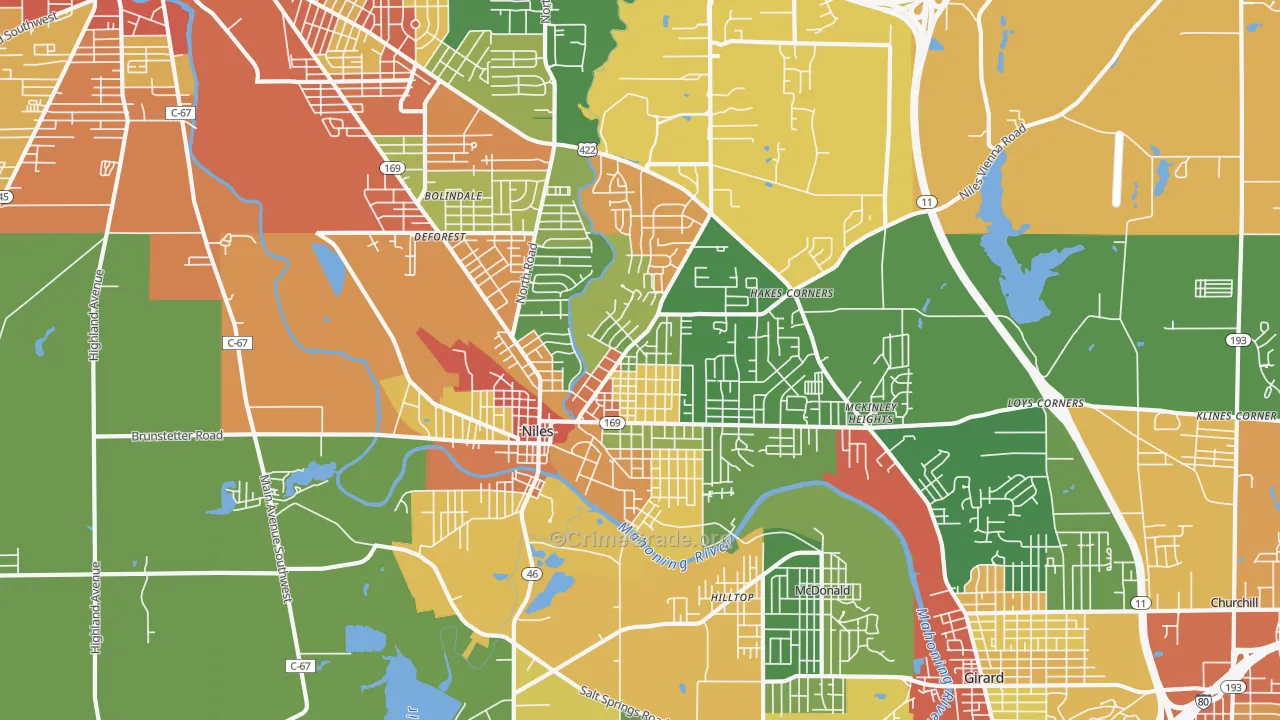 Niles, OH Map of Robbery Rates