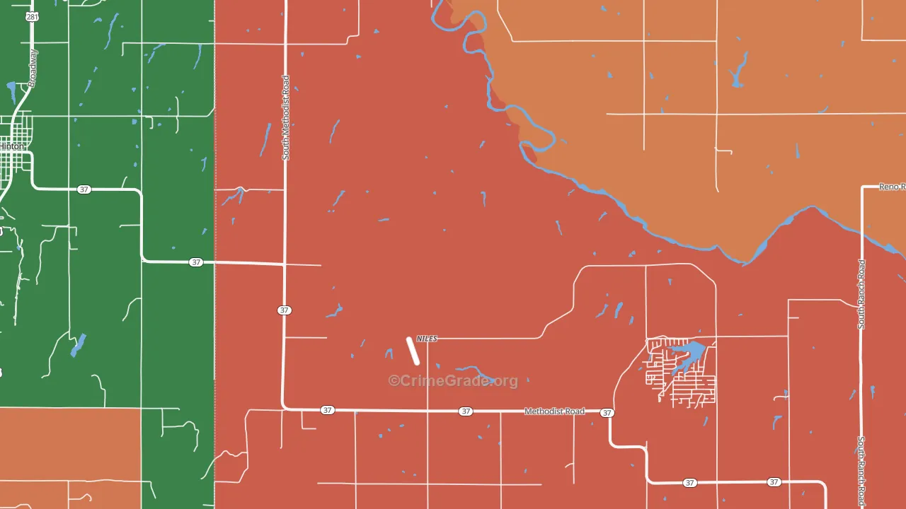Niles, OK Map of Robbery Rates